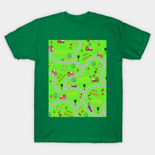 Fireman cute seamless kids pattern bright green T-Shirt